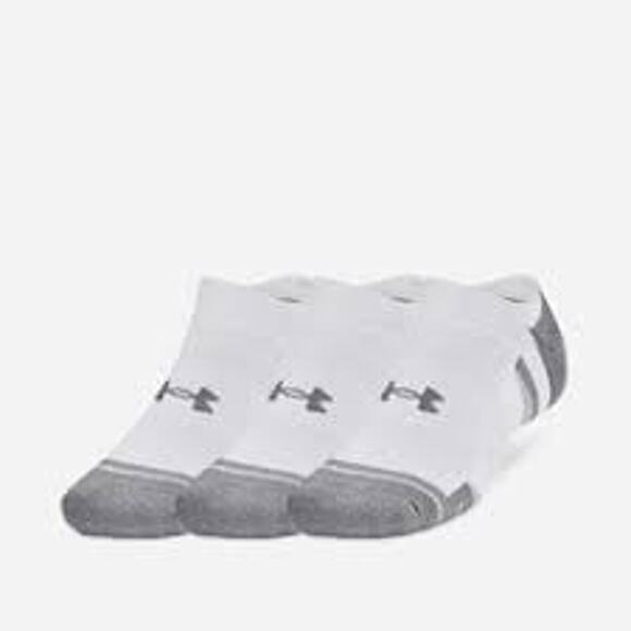 New UA Performance Tech Unisex 3-Pack No Show Socks in White/Grey size Large - Picture 1 of 5